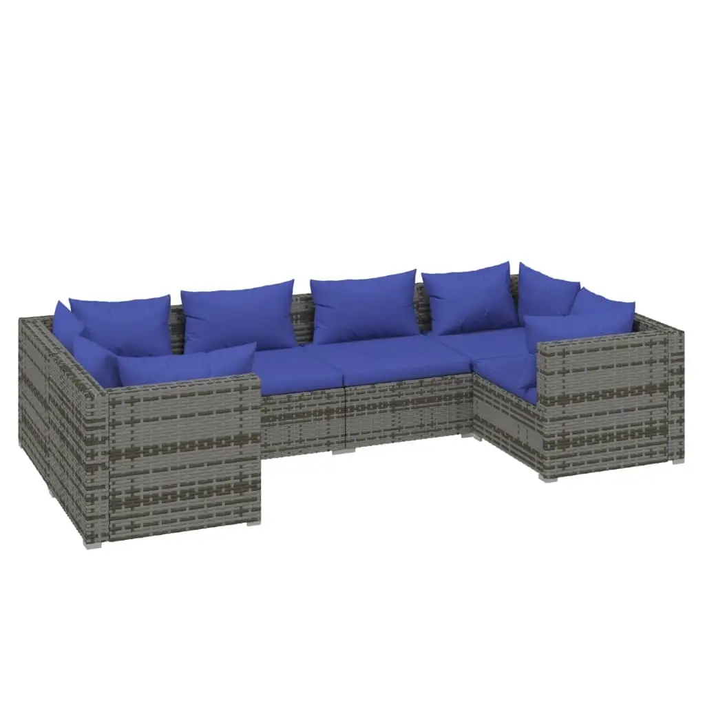 6 Piece Garden Lounge Set with Cushions Poly Rattan Grey 3101942 - Furniture