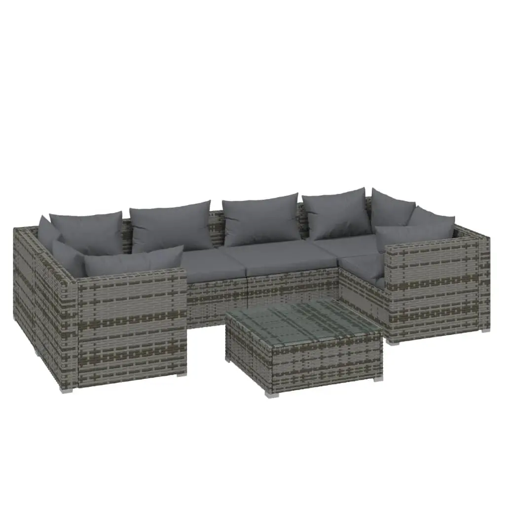 7 Piece Garden Lounge Set with Cushions Poly Rattan Grey 3101949 - Furniture