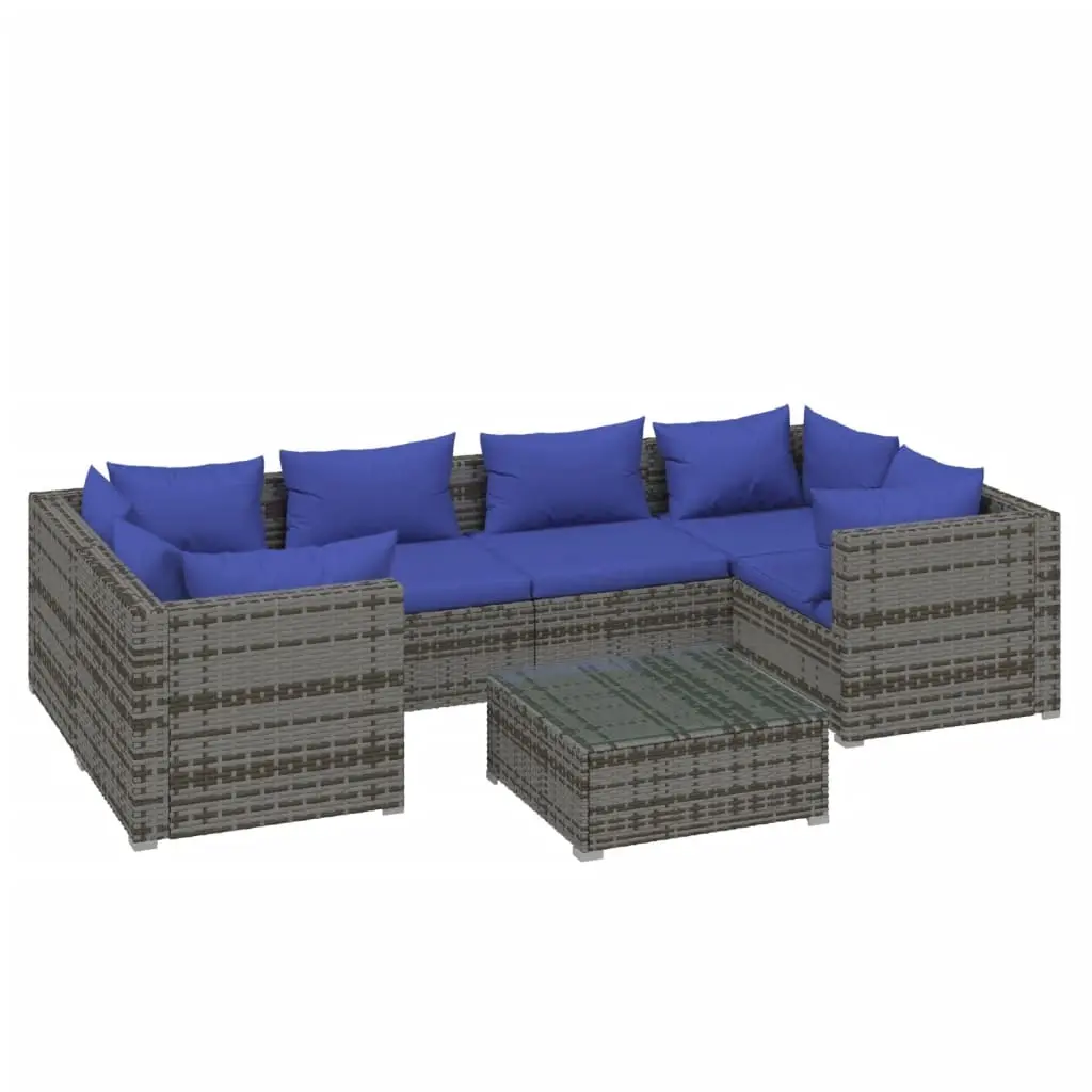 7 Piece Garden Lounge Set with Cushions Poly Rattan Grey 3101950 - Furniture