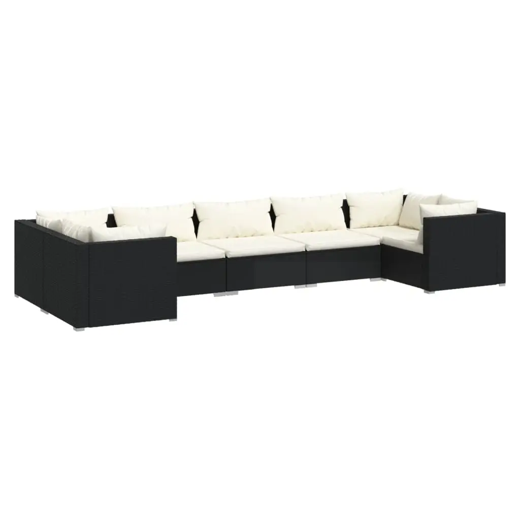 7 Piece Garden Lounge Set with Cushions Poly Rattan Black 3101951 - Furniture