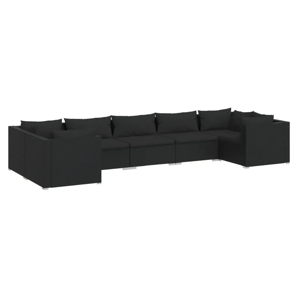7 Piece Garden Lounge Set with Cushions Poly Rattan Black 3101952 - Furniture