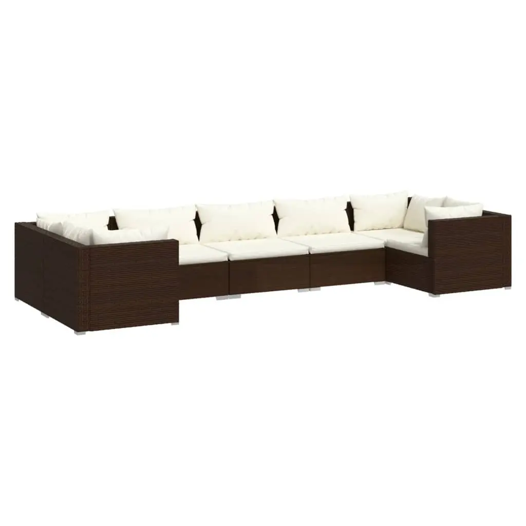 7 Piece Garden Lounge Set with Cushions Poly Rattan Brown 3101954 - Furniture