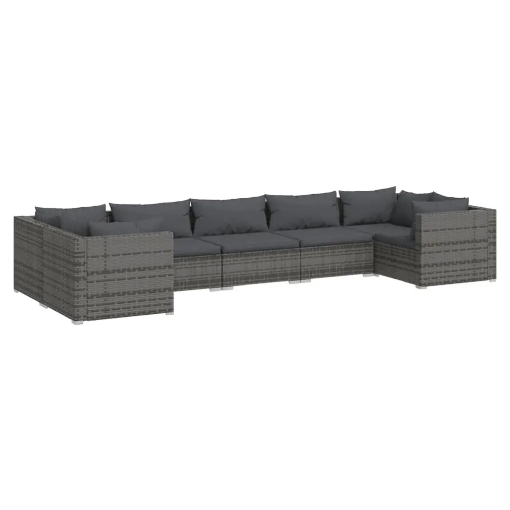 7 Piece Garden Lounge Set with Cushions Poly Rattan Grey 3101957 - Furniture