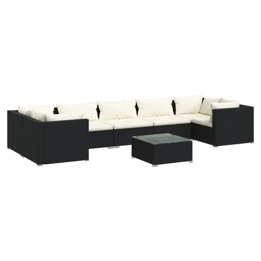8 Piece Garden Lounge Set with Cushions Poly Rattan Black 3101959 - Furniture