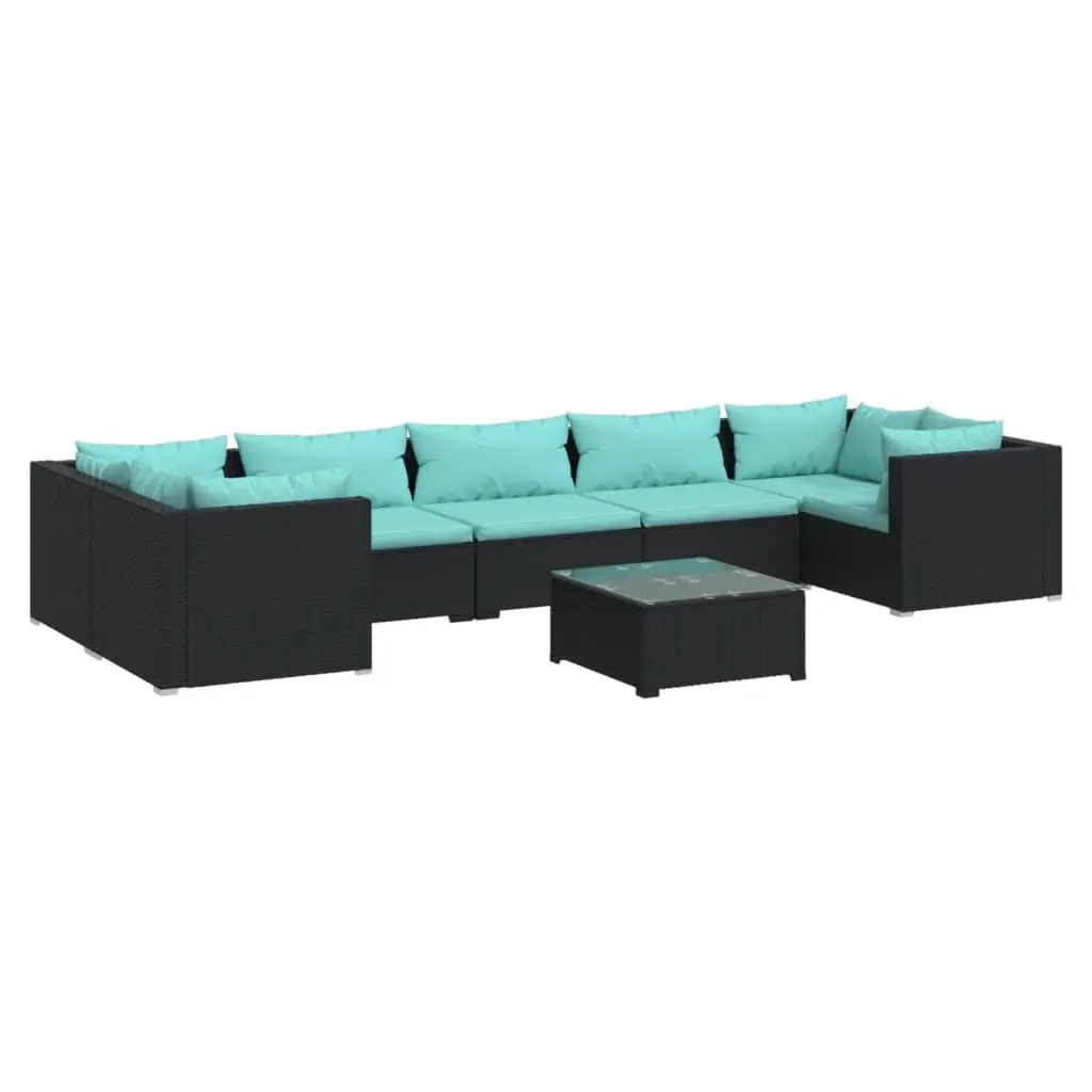 8 Piece Garden Lounge Set with Cushions Poly Rattan Black 3101961 - Furniture