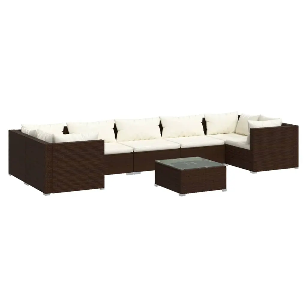 8 Piece Garden Lounge Set with Cushions Poly Rattan Brown 3101962 - Furniture
