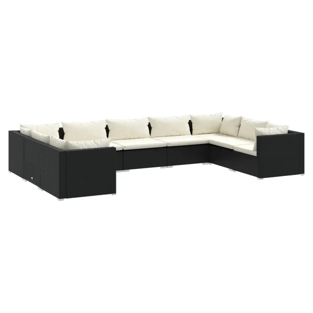 9 Piece Garden Lounge Set with Cushions Poly Rattan Black 3101967 - Furniture