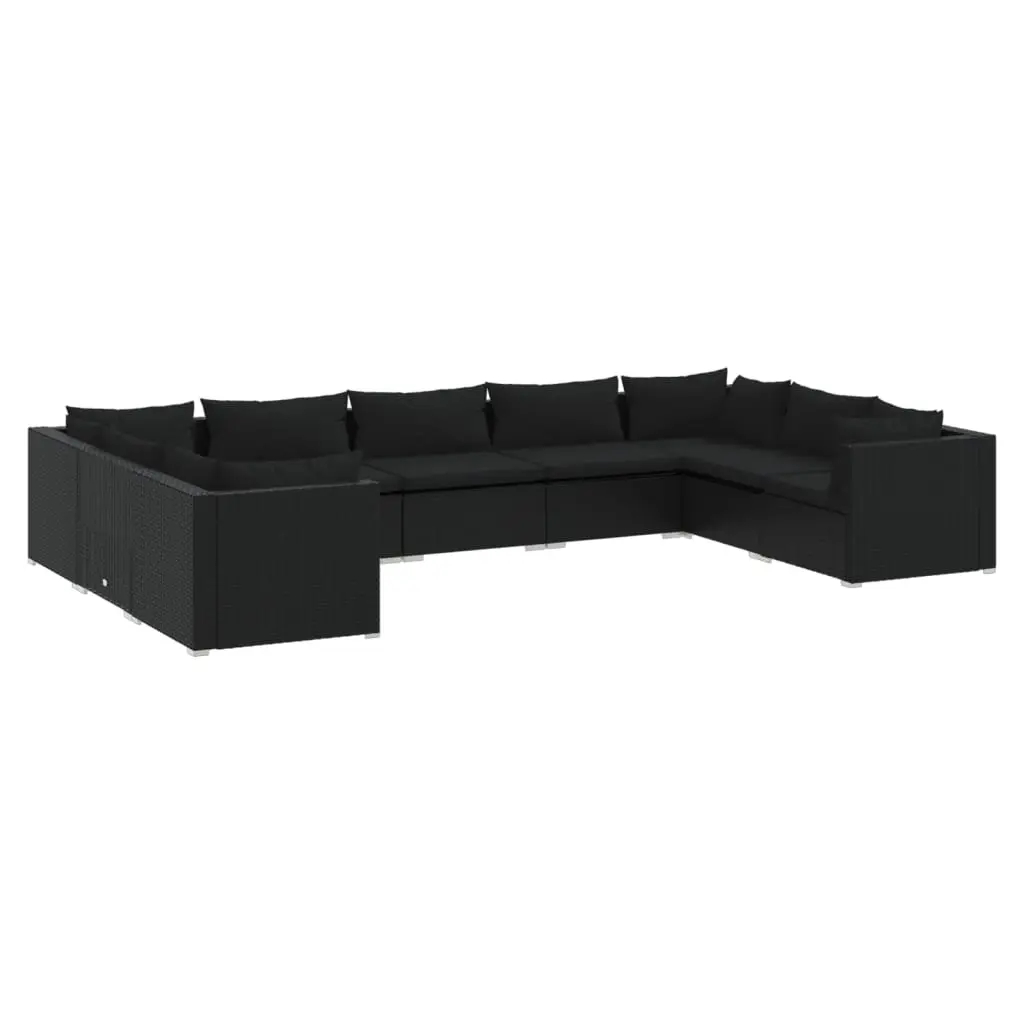 9 Piece Garden Lounge Set with Cushions Poly Rattan Black 3101968 - Furniture