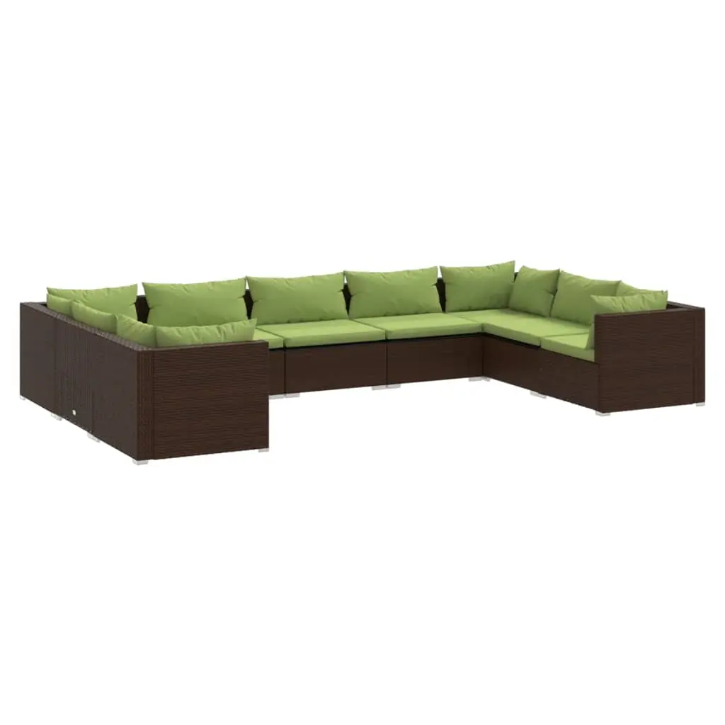 9 Piece Garden Lounge Set with Cushions Poly Rattan Brown 3101972 - Furniture