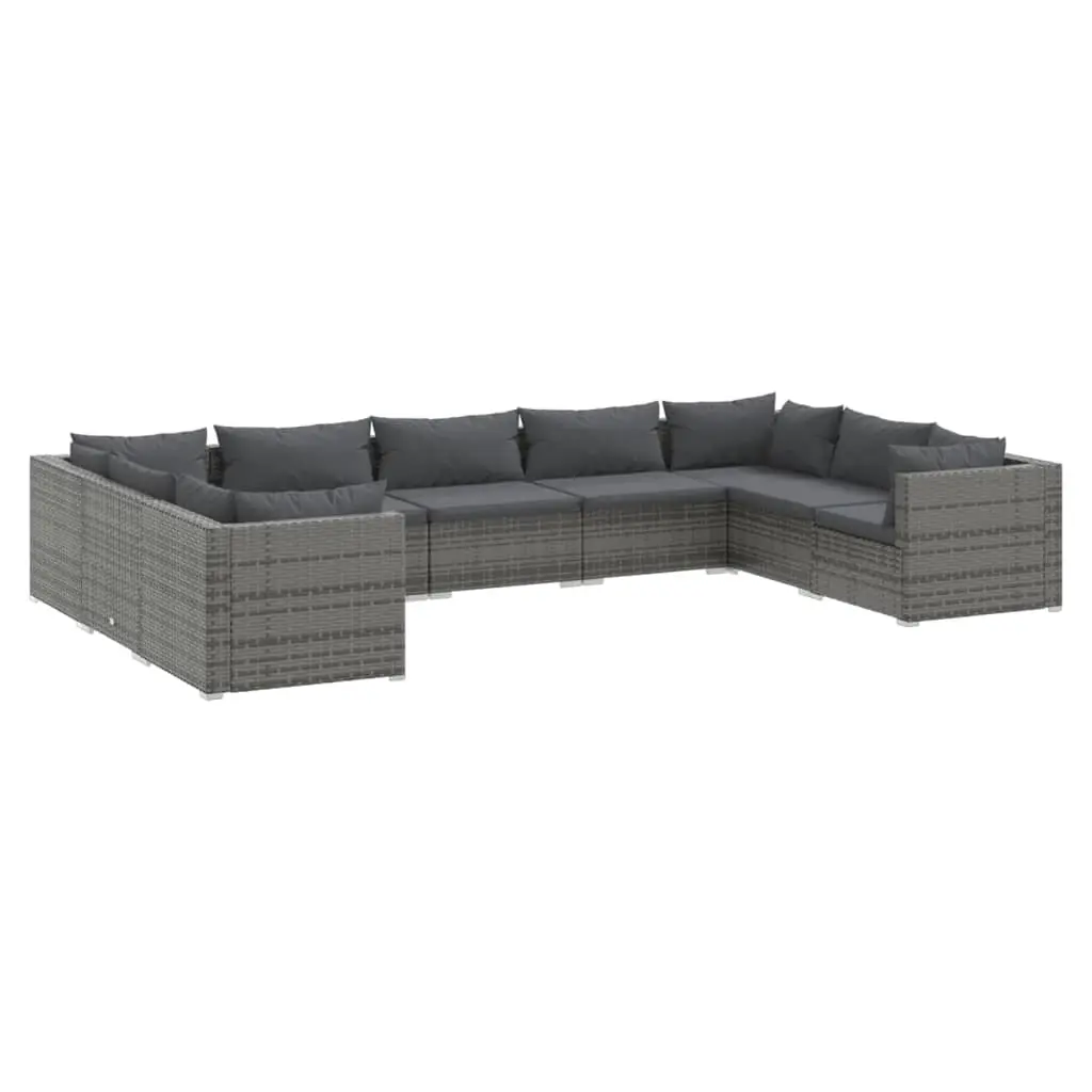 9 Piece Garden Lounge Set with Cushions Poly Rattan Grey 3101973 - Furniture