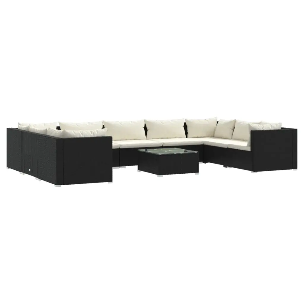 10 Piece Garden Lounge Set with Cushions Poly Rattan Black 3101975 - Furniture