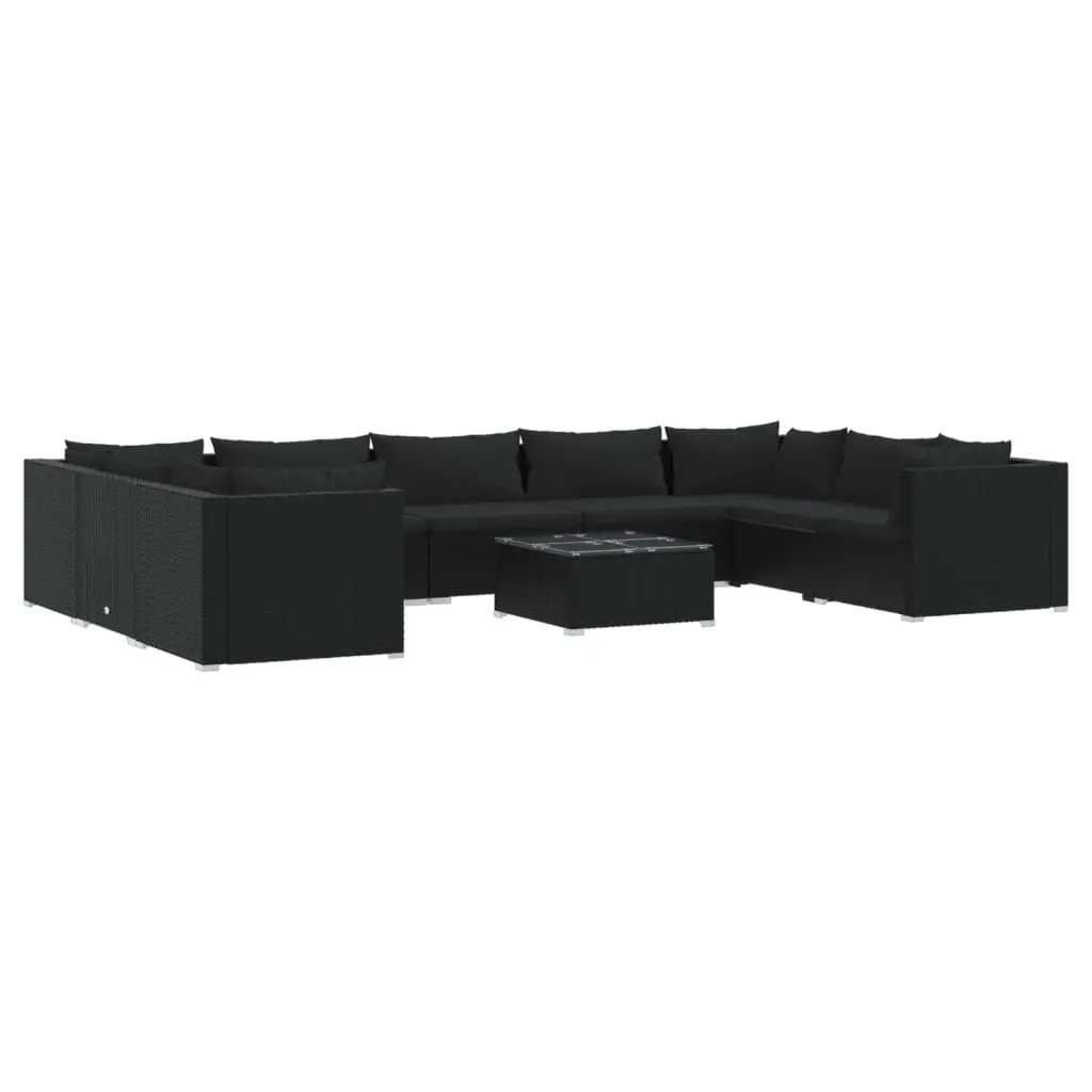 10 Piece Garden Lounge Set with Cushions Poly Rattan Black 3101976 - Furniture