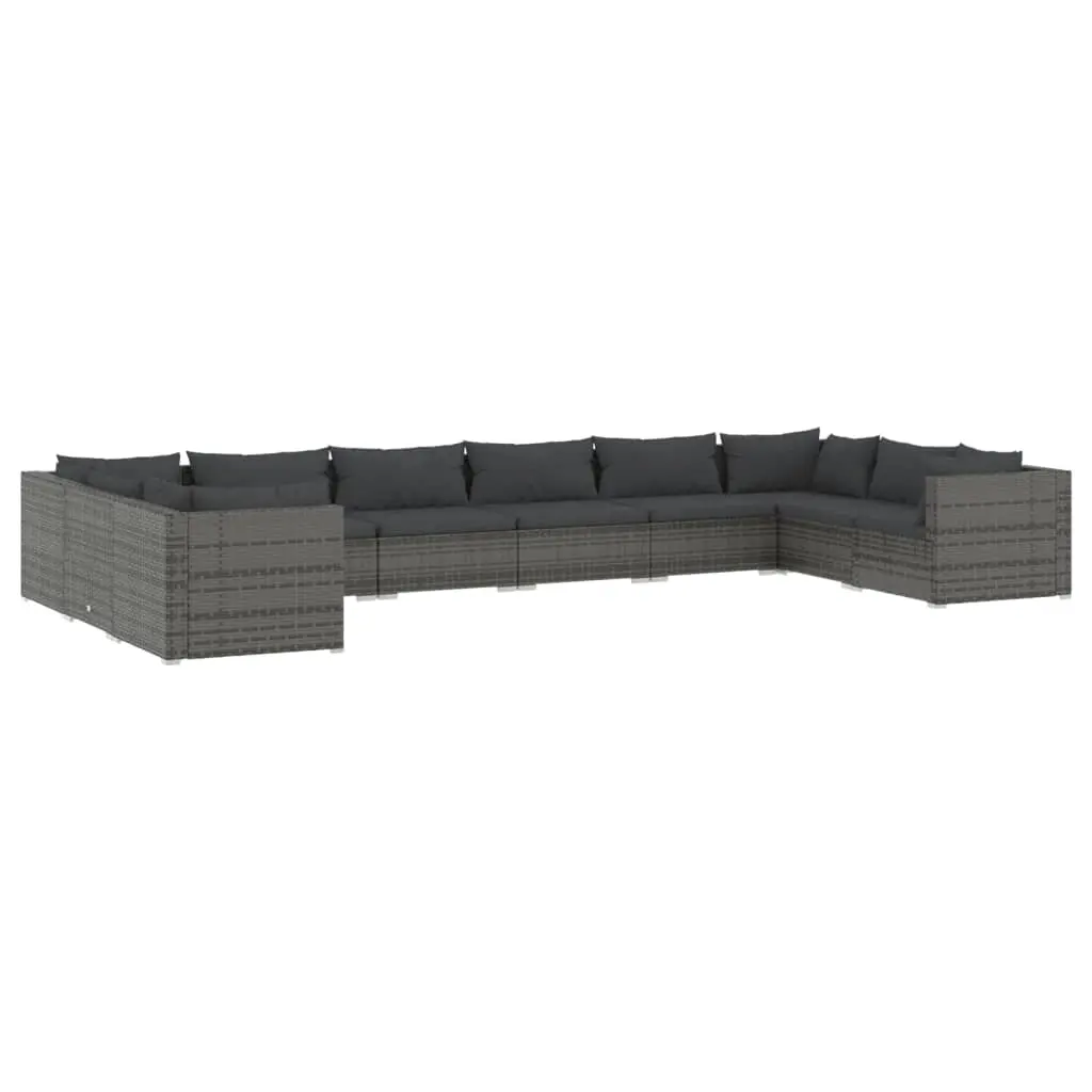 10 Piece Garden Lounge Set with Cushions Poly Rattan Grey 3101989 - Furniture