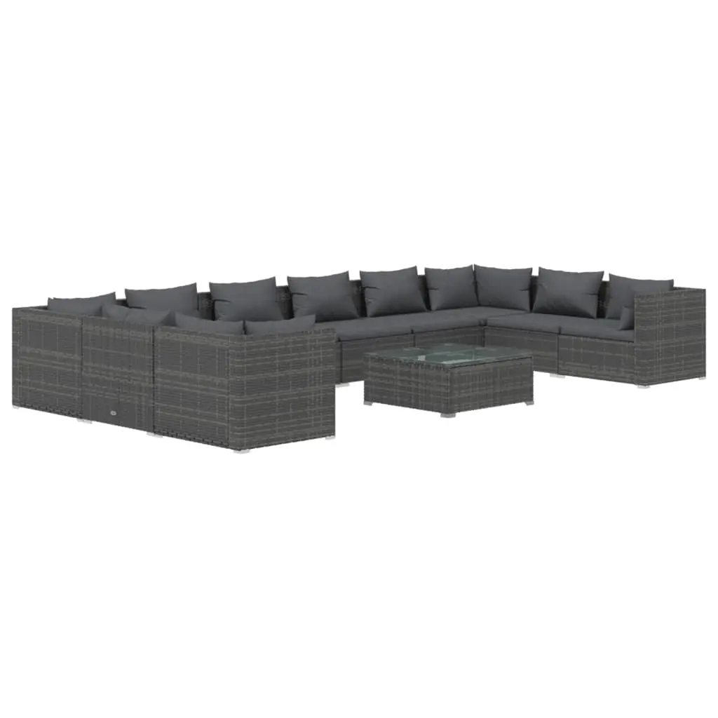11 Piece Garden Lounge Set with Cushions Poly Rattan Grey 3101997 - Furniture