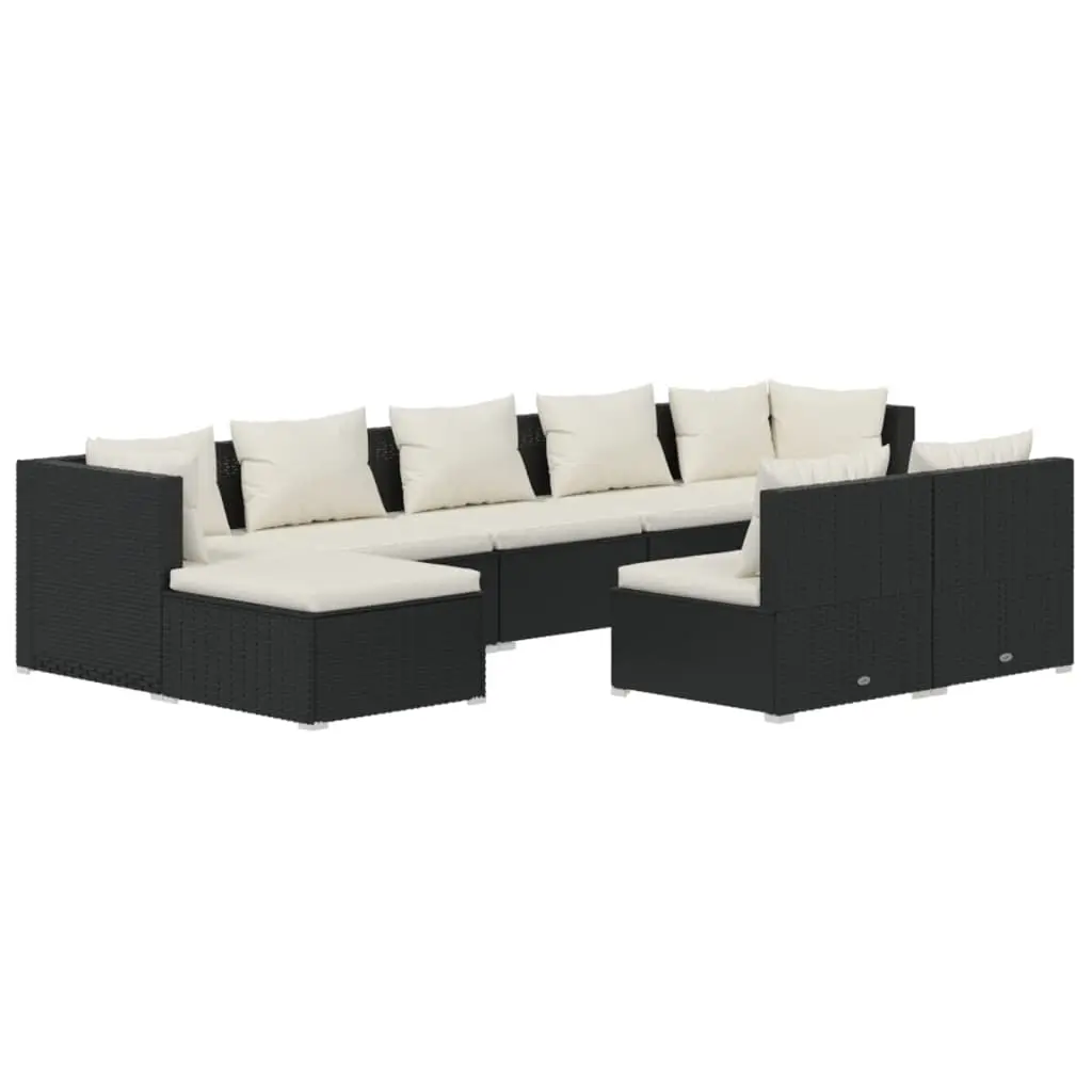9 Piece Garden Lounge Set with Cushions Black Poly Rattan 3101999 - Furniture