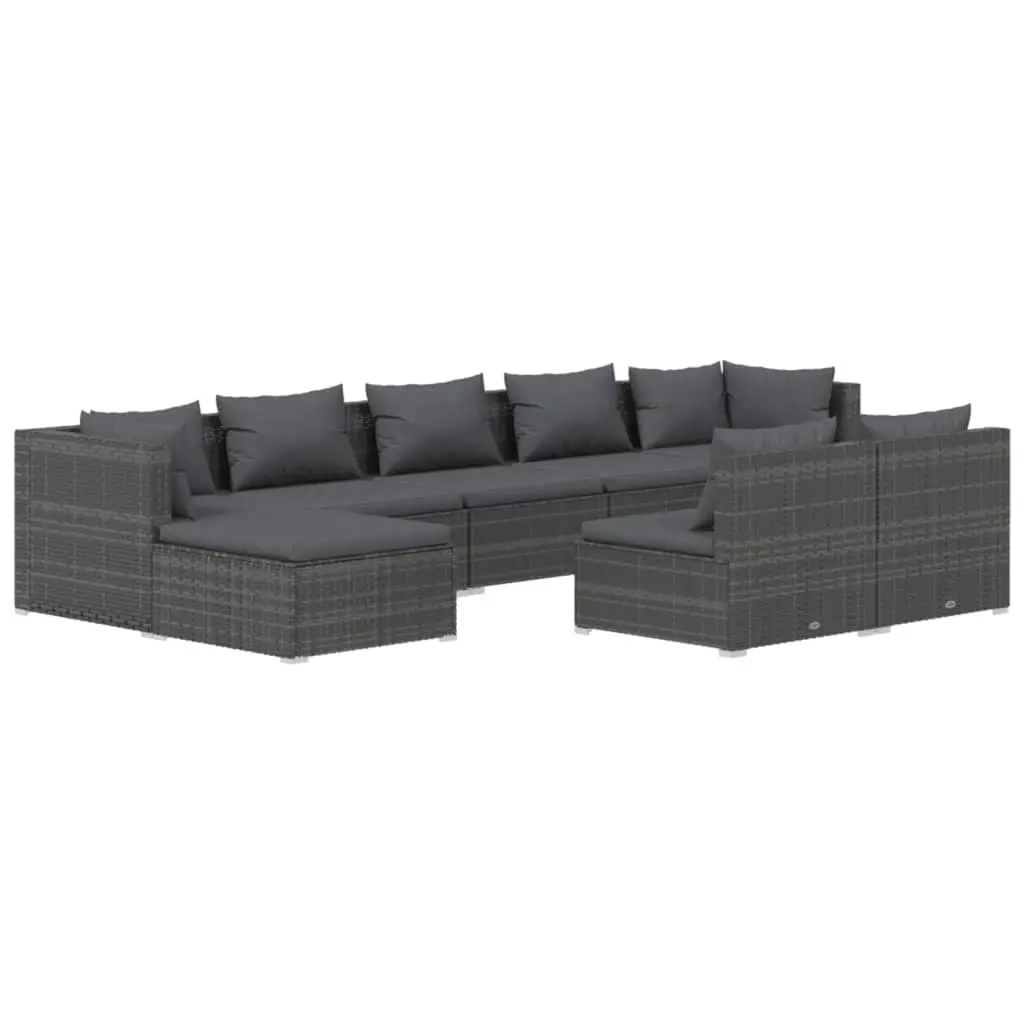 9 Piece Garden Lounge Set with Cushions Grey Poly Rattan 3102005 - Furniture