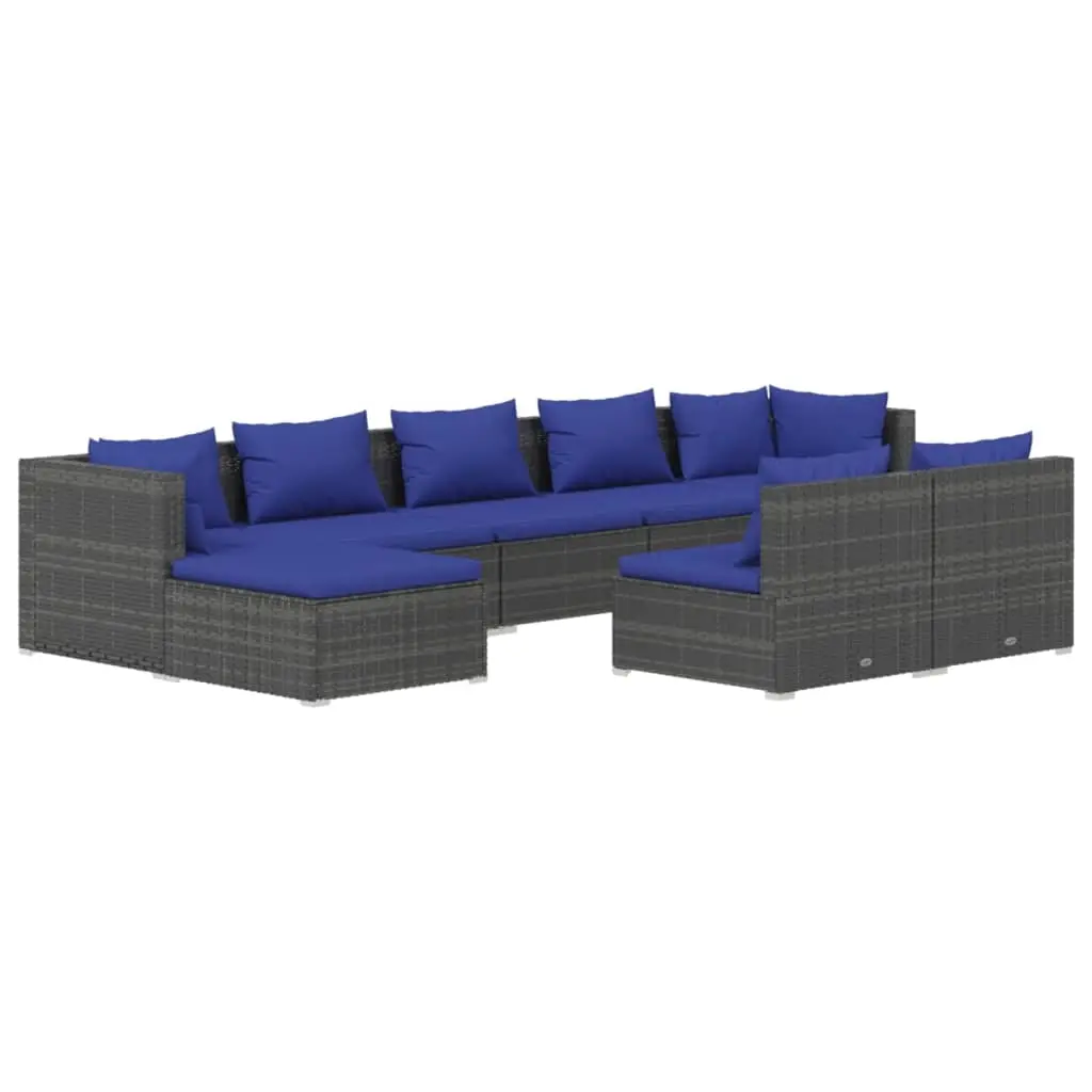 9 Piece Garden Lounge Set with Cushions Grey Poly Rattan 3102006 - Furniture