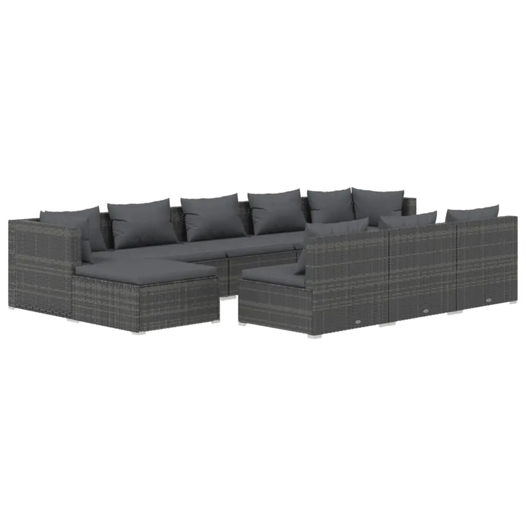 10 Piece Garden Lounge Set with Cushions Grey Poly Rattan 3102021 - Furniture
