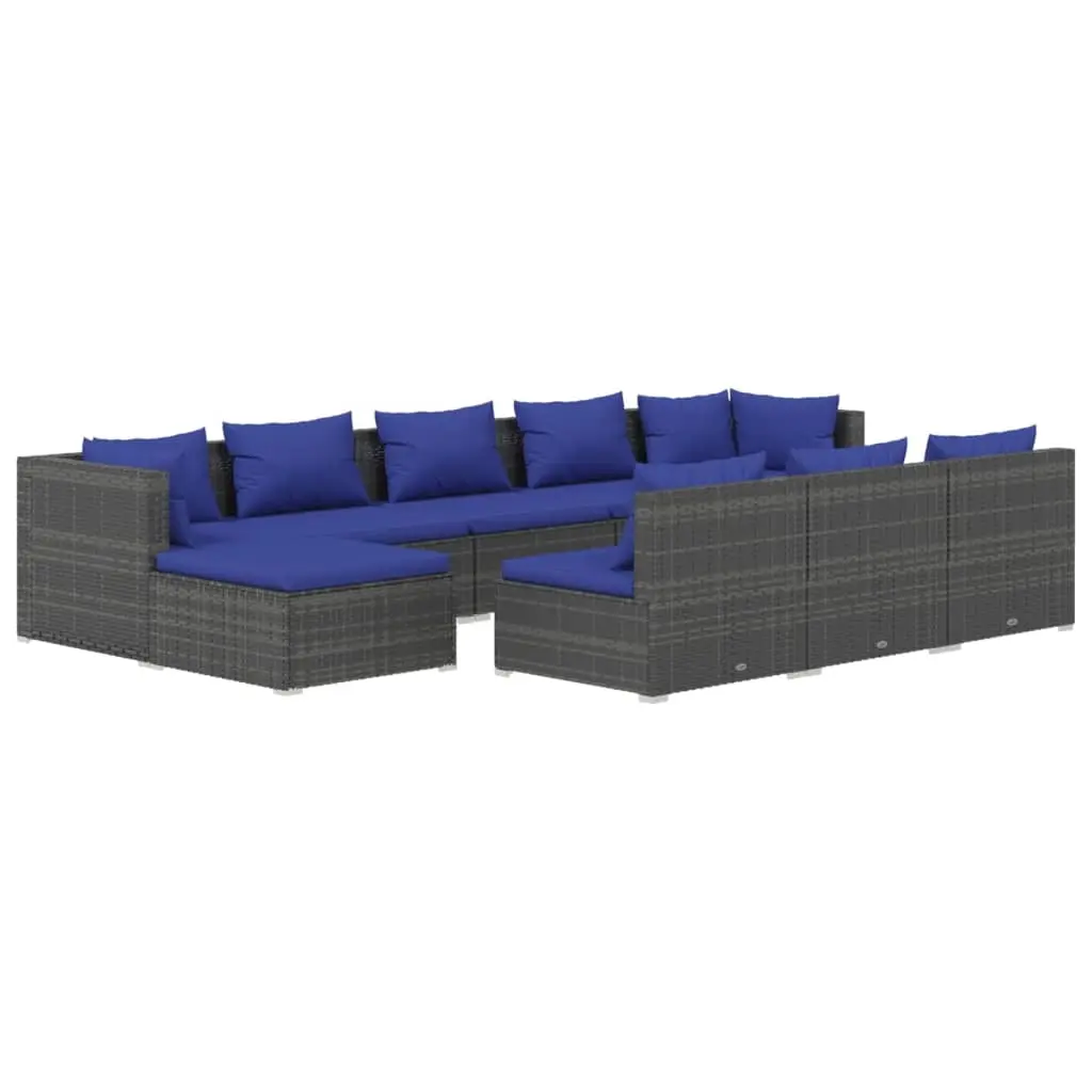 10 Piece Garden Lounge Set with Cushions Grey Poly Rattan 3102022 - Furniture