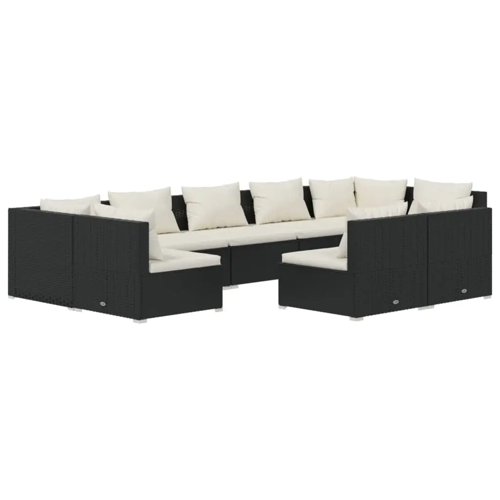 9 Piece Garden Lounge Set with Cushions Black Poly Rattan 3102023 - Furniture