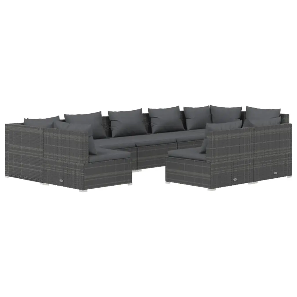 9 Piece Garden Lounge Set with Cushions Grey Poly Rattan 3102029 - Furniture