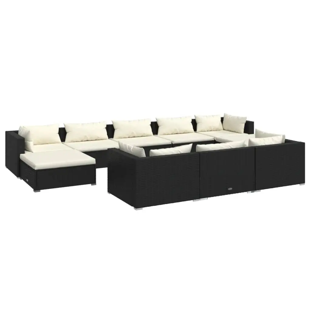 10 Piece Garden Lounge Set with Cushions Black Poly Rattan 3102039 - Furniture