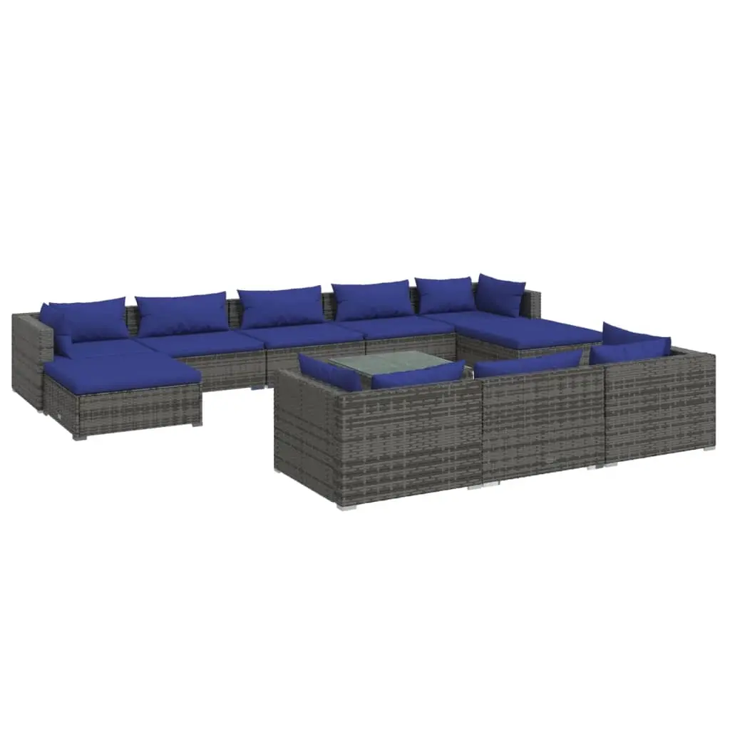 11 Piece Garden Lounge Set with Cushions Grey Poly Rattan 3102054 - Furniture