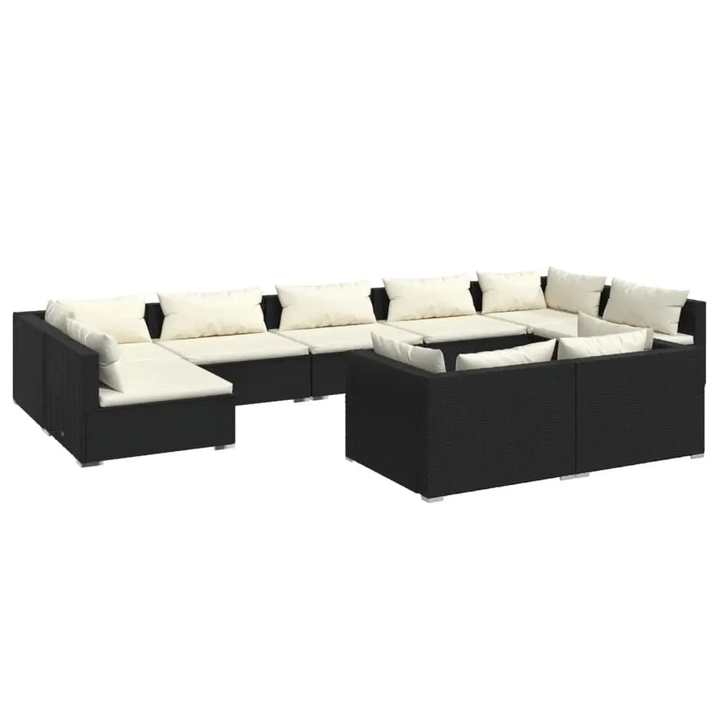9 Piece Garden Lounge Set with Cushions Black Poly Rattan 3102055 - Furniture