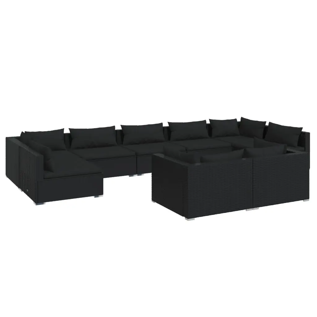 9 Piece Garden Lounge Set with Cushions Black Poly Rattan 3102056 - Furniture