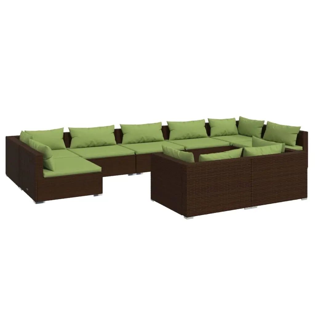 9 Piece Garden Lounge Set with Cushions Brown Poly Rattan 3102060 - Furniture