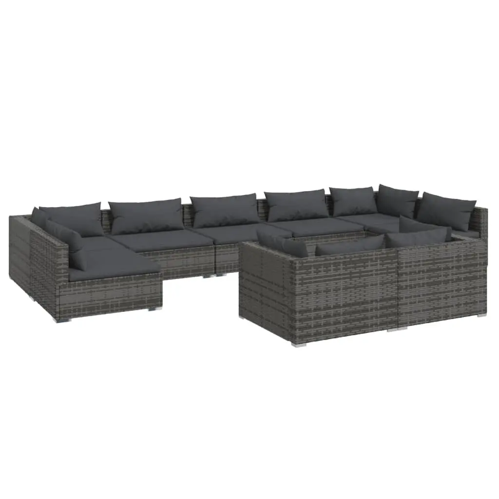 9 Piece Garden Lounge Set with Cushions Grey Poly Rattan 3102061 - Furniture