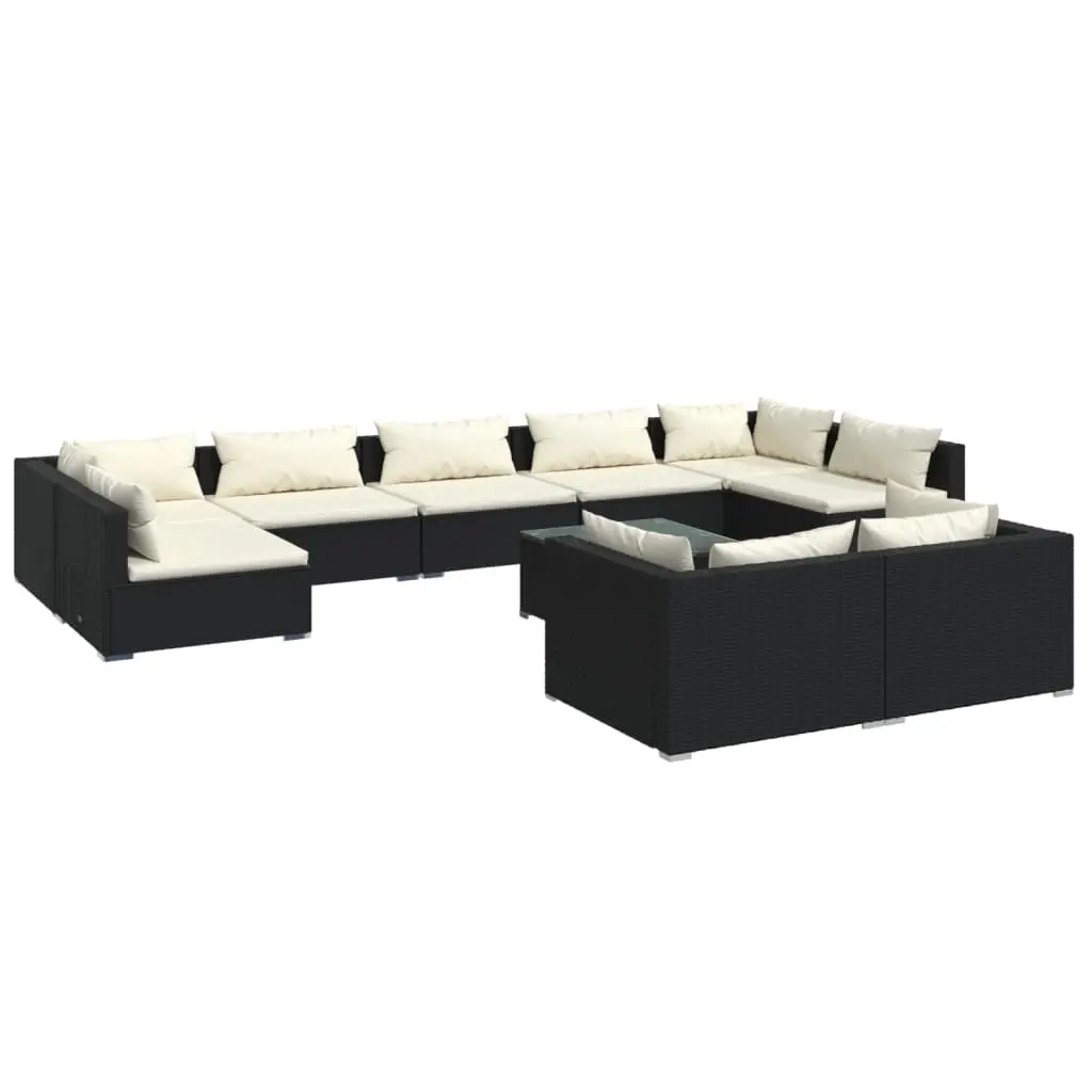 10 Piece Garden Lounge Set with Cushions Black Poly Rattan 3102063 - Furniture