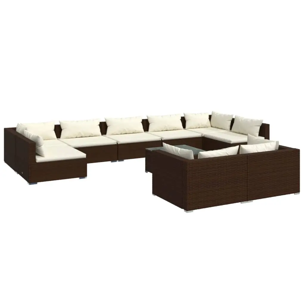 10 Piece Garden Lounge Set with Cushions Brown Poly Rattan 3102066 - Furniture