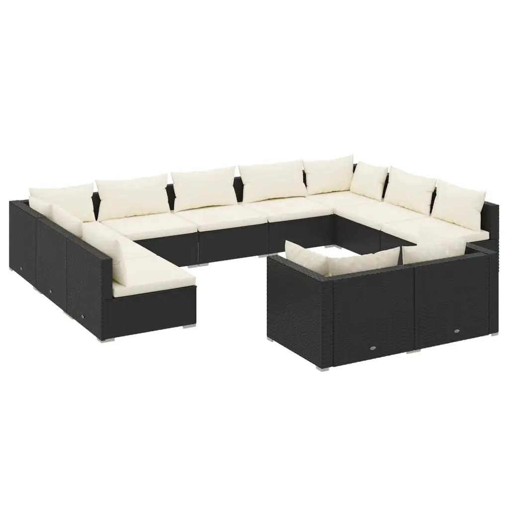 11 Piece Garden Lounge Set with Cushions Black Poly Rattan 3102071 - Furniture
