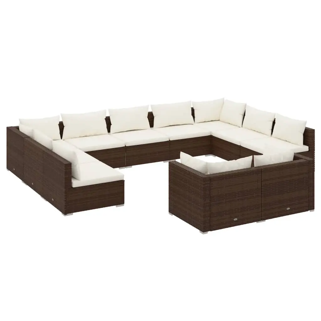 11 Piece Garden Lounge Set with Cushions Brown Poly Rattan 3102074 - Furniture