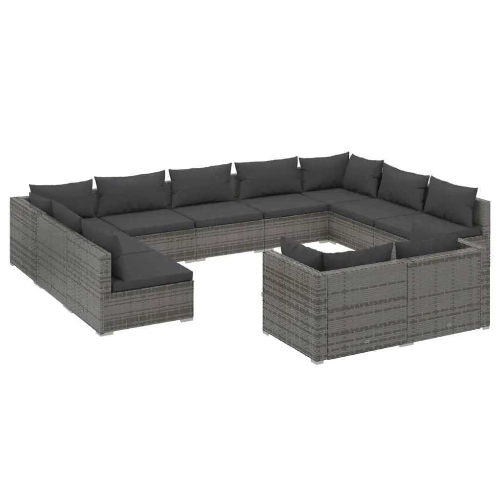 11 Piece Garden Lounge Set with Cushions Grey Poly Rattan 3102077 - Furniture