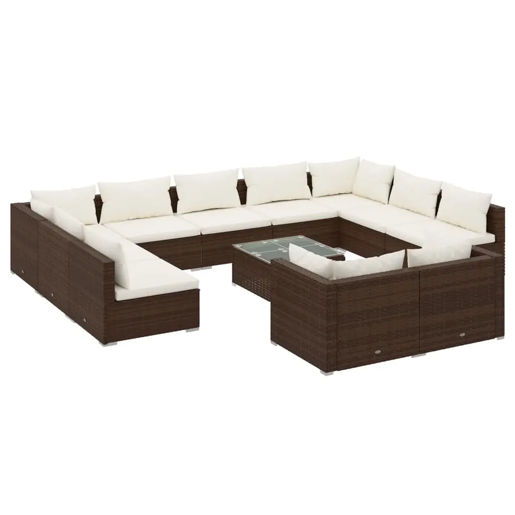 12 Piece Garden Lounge Set with Cushions Brown Poly Rattan 3102082 - Furniture
