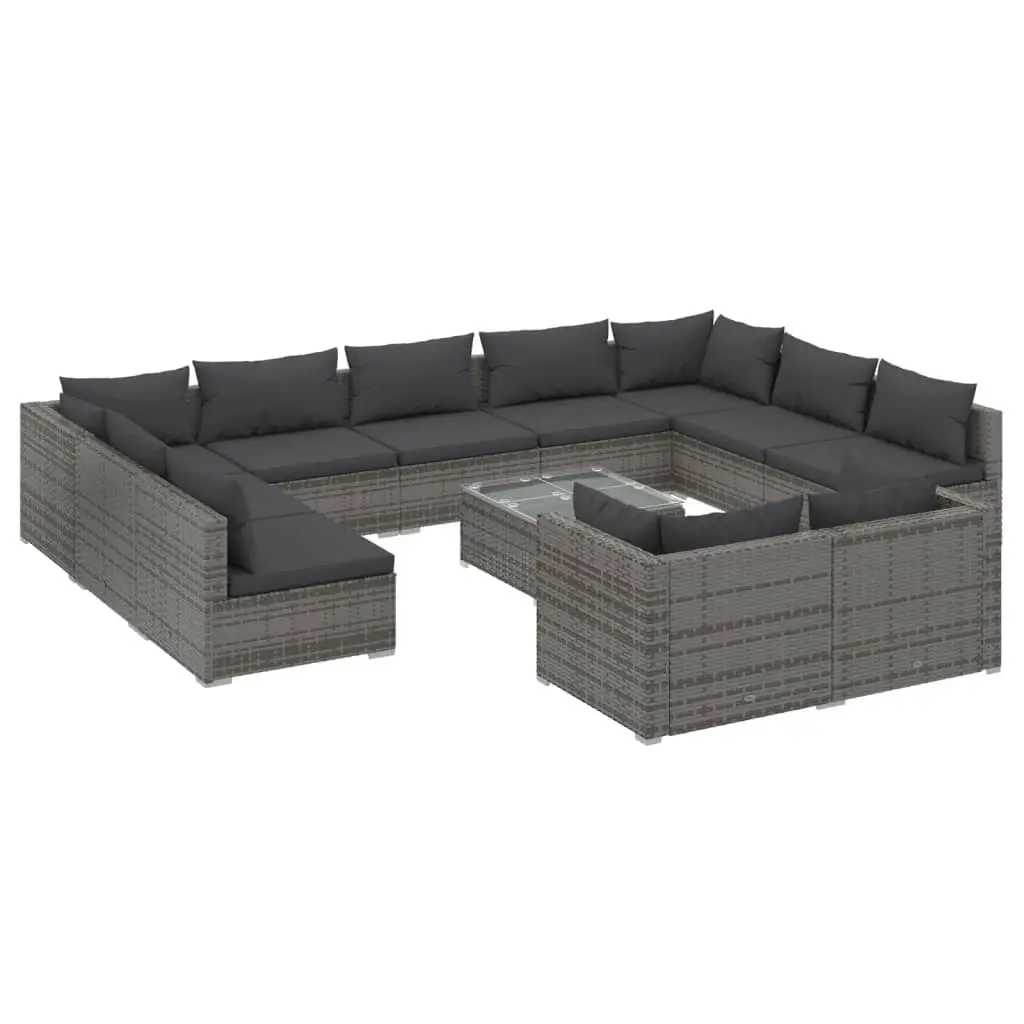 12 Piece Garden Lounge Set with Cushions Grey Poly Rattan 3102085 - Furniture
