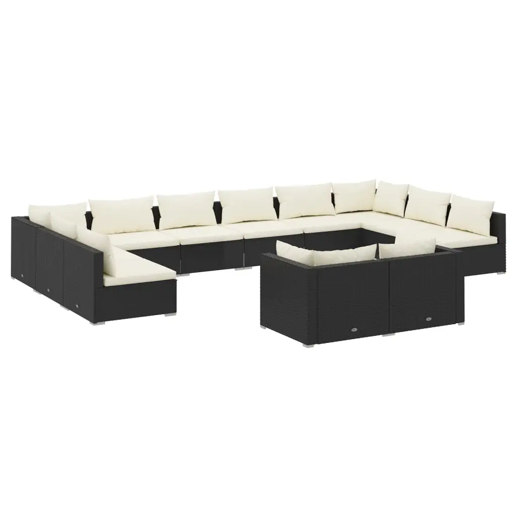 12 Piece Garden Lounge Set with Cushions Black Poly Rattan 3102087 - Furniture
