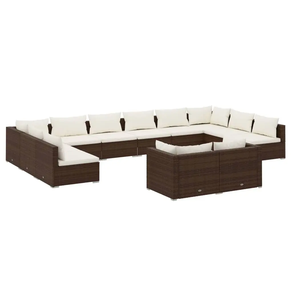 12 Piece Garden Lounge Set with Cushions Brown Poly Rattan 3102090 - Furniture