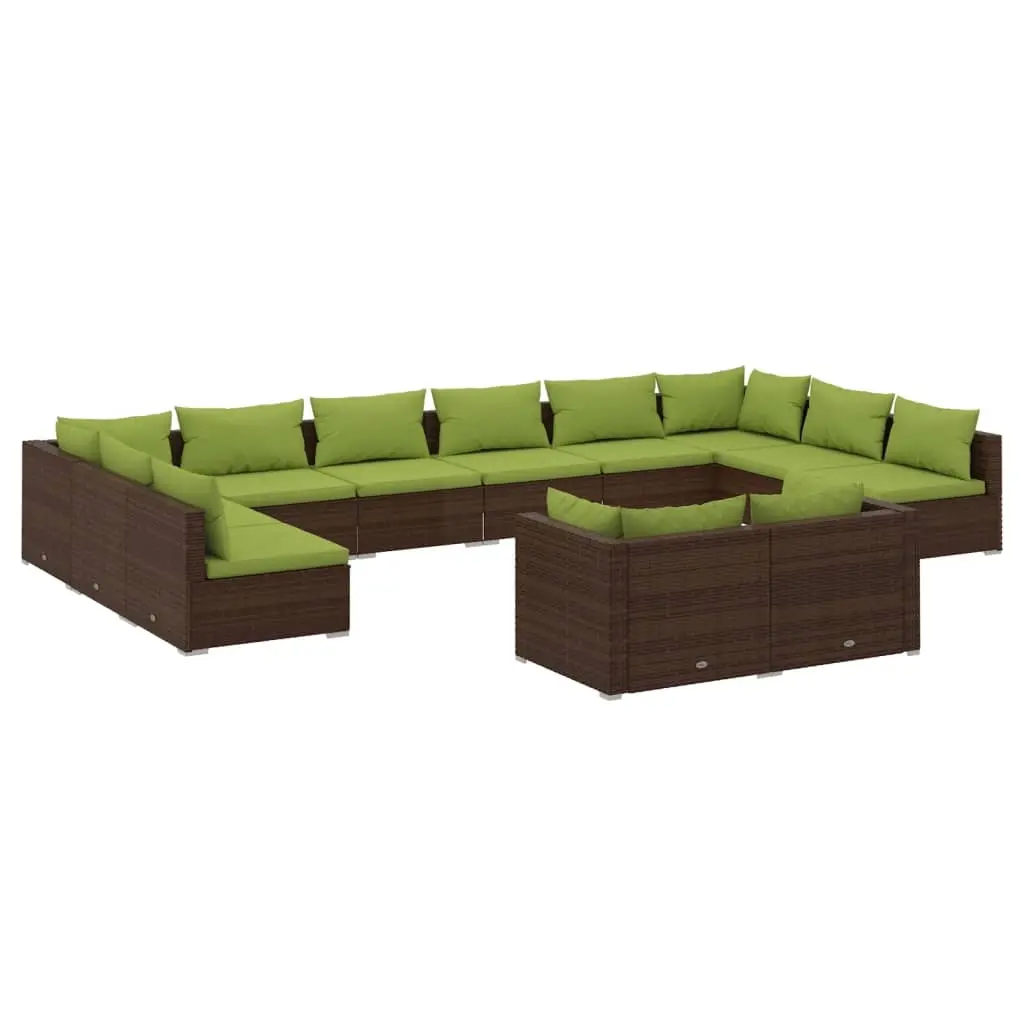 12 Piece Garden Lounge Set with Cushions Brown Poly Rattan 3102092 - Furniture
