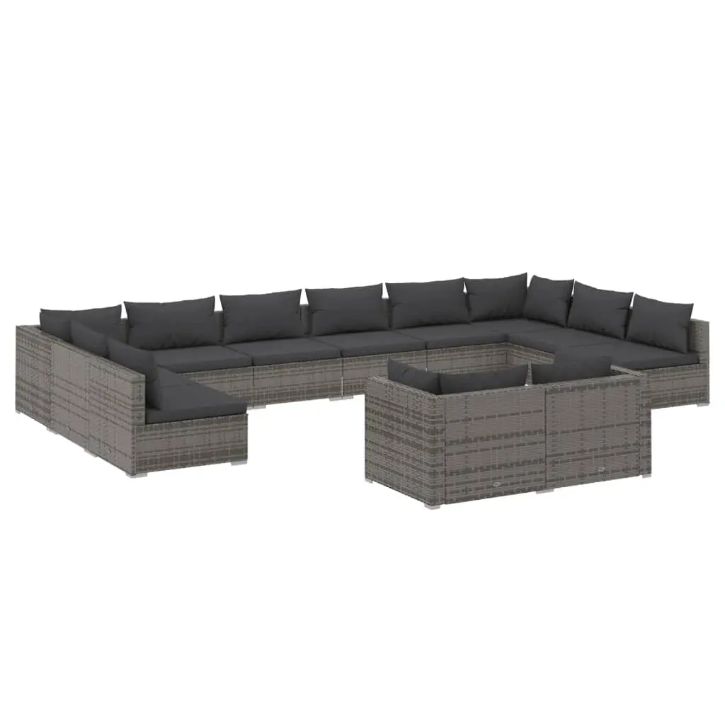 12 Piece Garden Lounge Set with Cushions Grey Poly Rattan 3102093 - Furniture