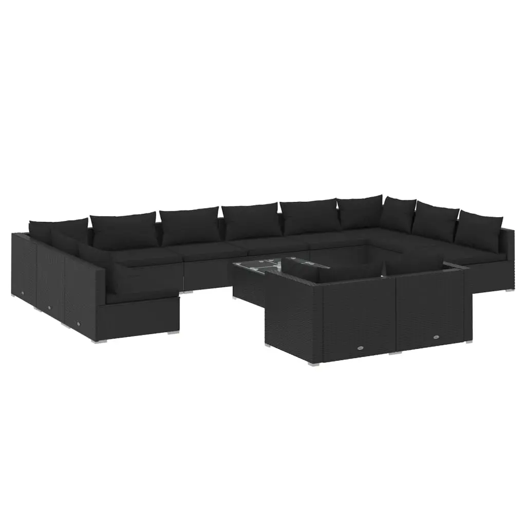 13 Piece Garden Lounge Set with Cushions Black Poly Rattan 3102096 - Furniture