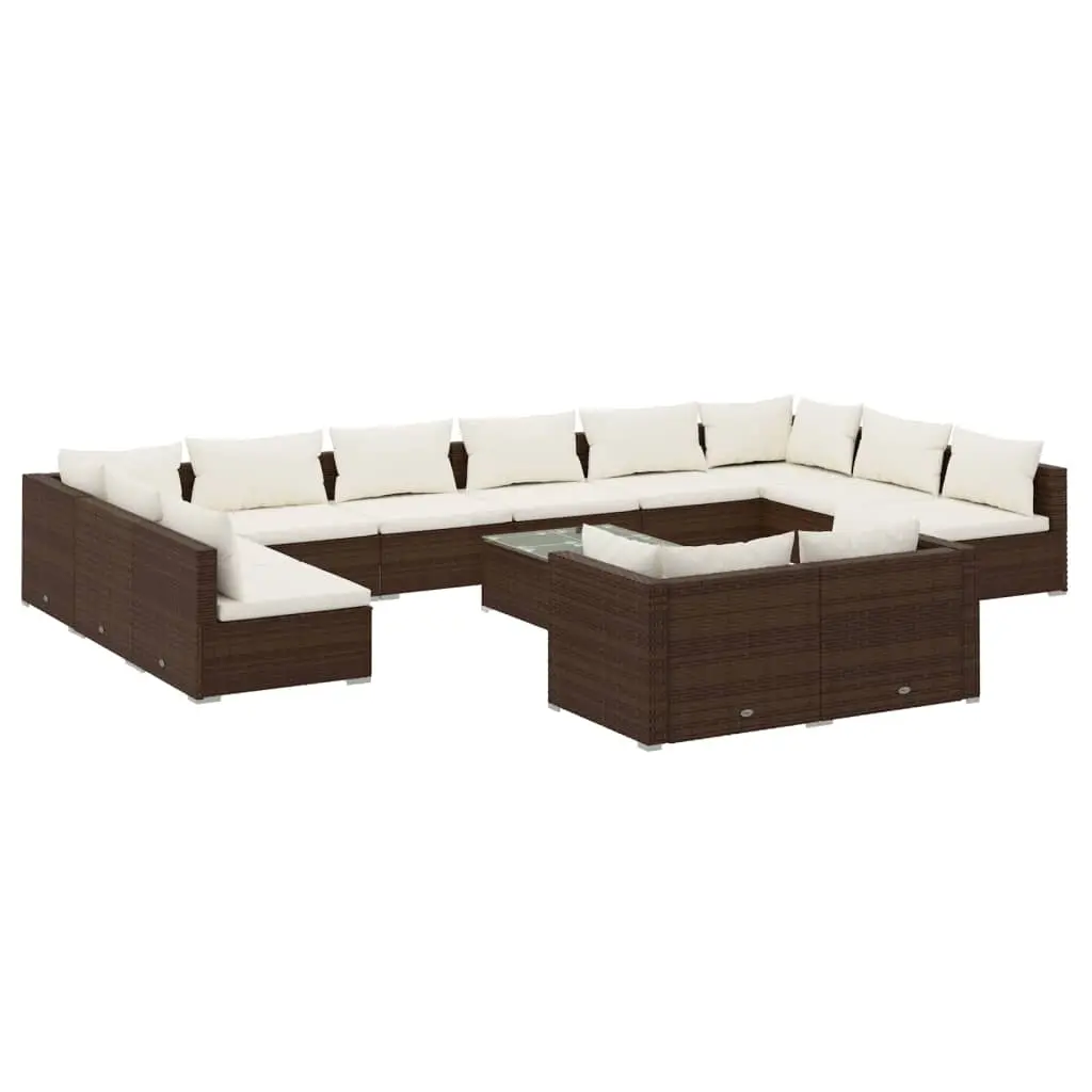 13 Piece Garden Lounge Set with Cushions Brown Poly Rattan 3102098 - Furniture