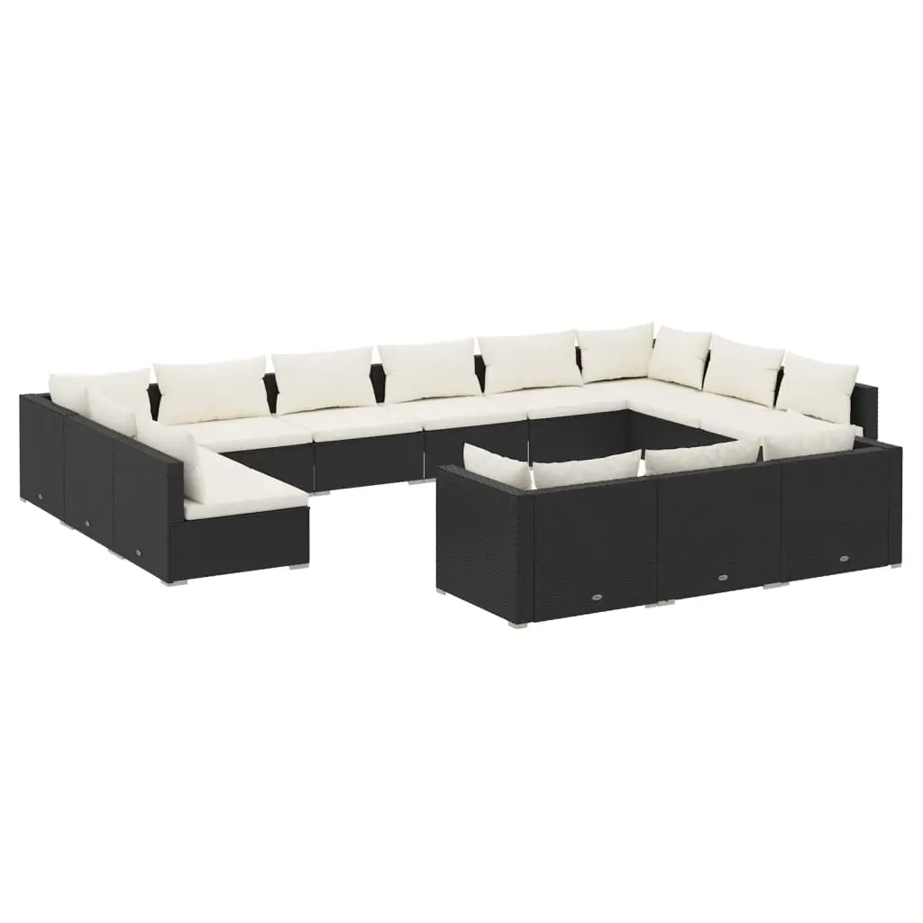 13 Piece Garden Lounge Set with Cushions Black Poly Rattan 3102103 - Furniture