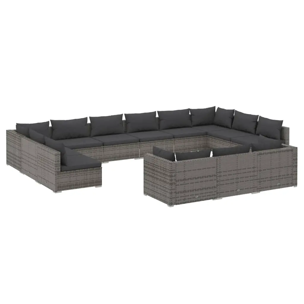 13 Piece Garden Lounge Set with Cushions Grey Poly Rattan 3102109 - Furniture
