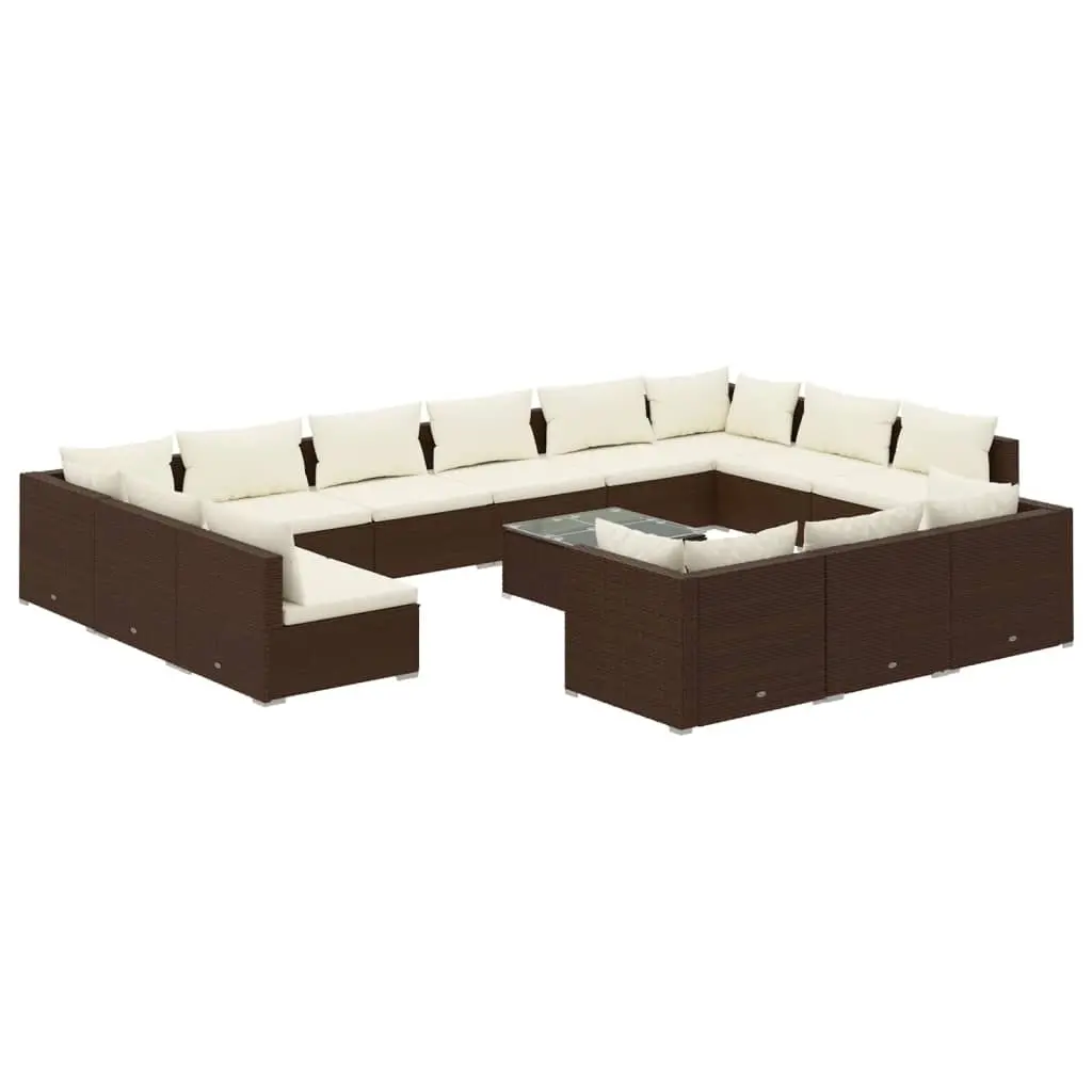 14 Piece Garden Lounge Set with Cushions Brown Poly Rattan 3102114 - Furniture