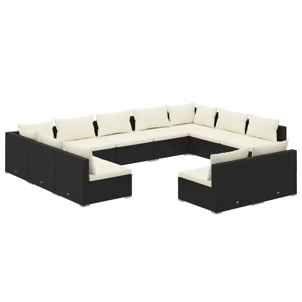 11 Piece Garden Lounge Set with Cushions Black Poly Rattan 3102119 - Furniture