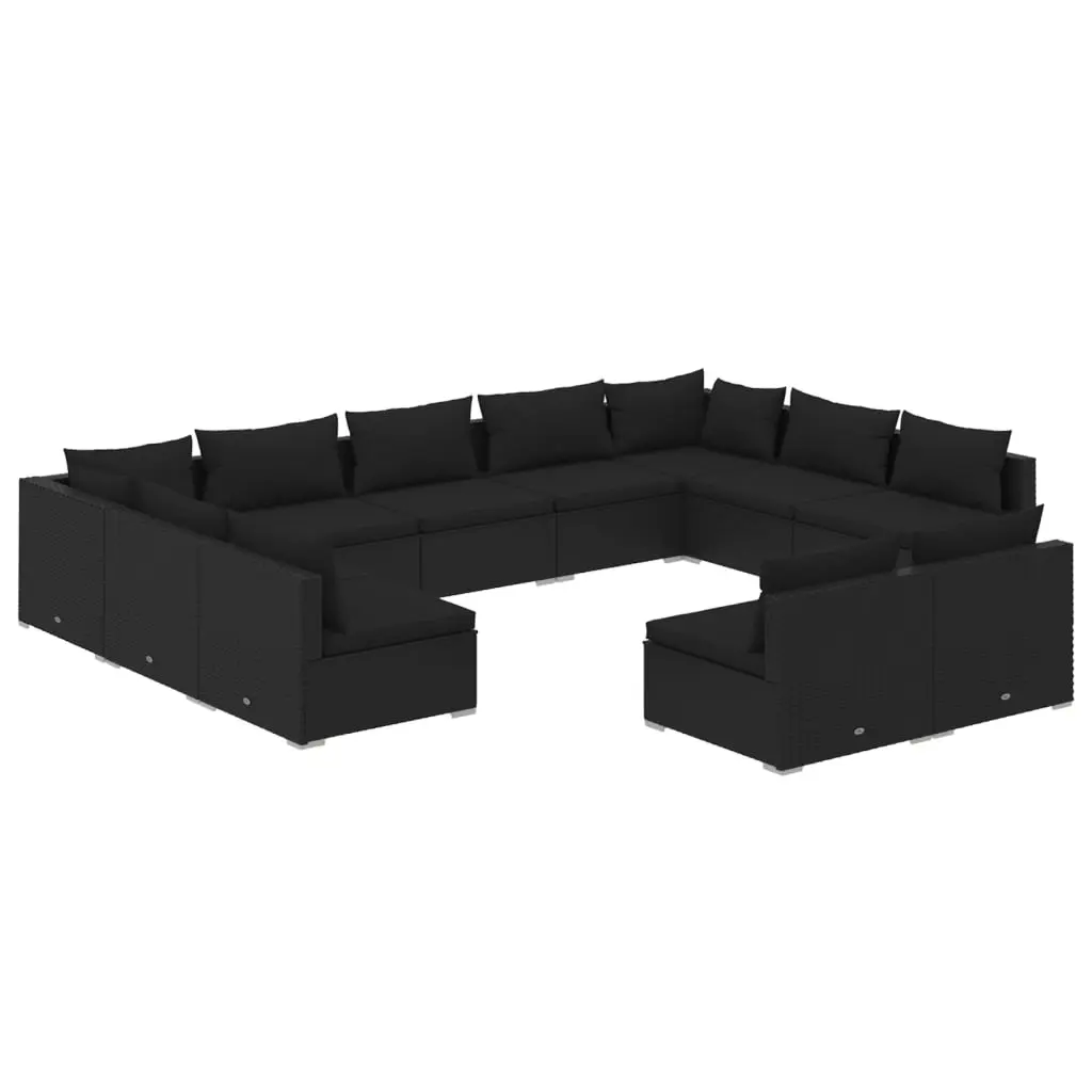11 Piece Garden Lounge Set with Cushions Black Poly Rattan 3102120 - Furniture