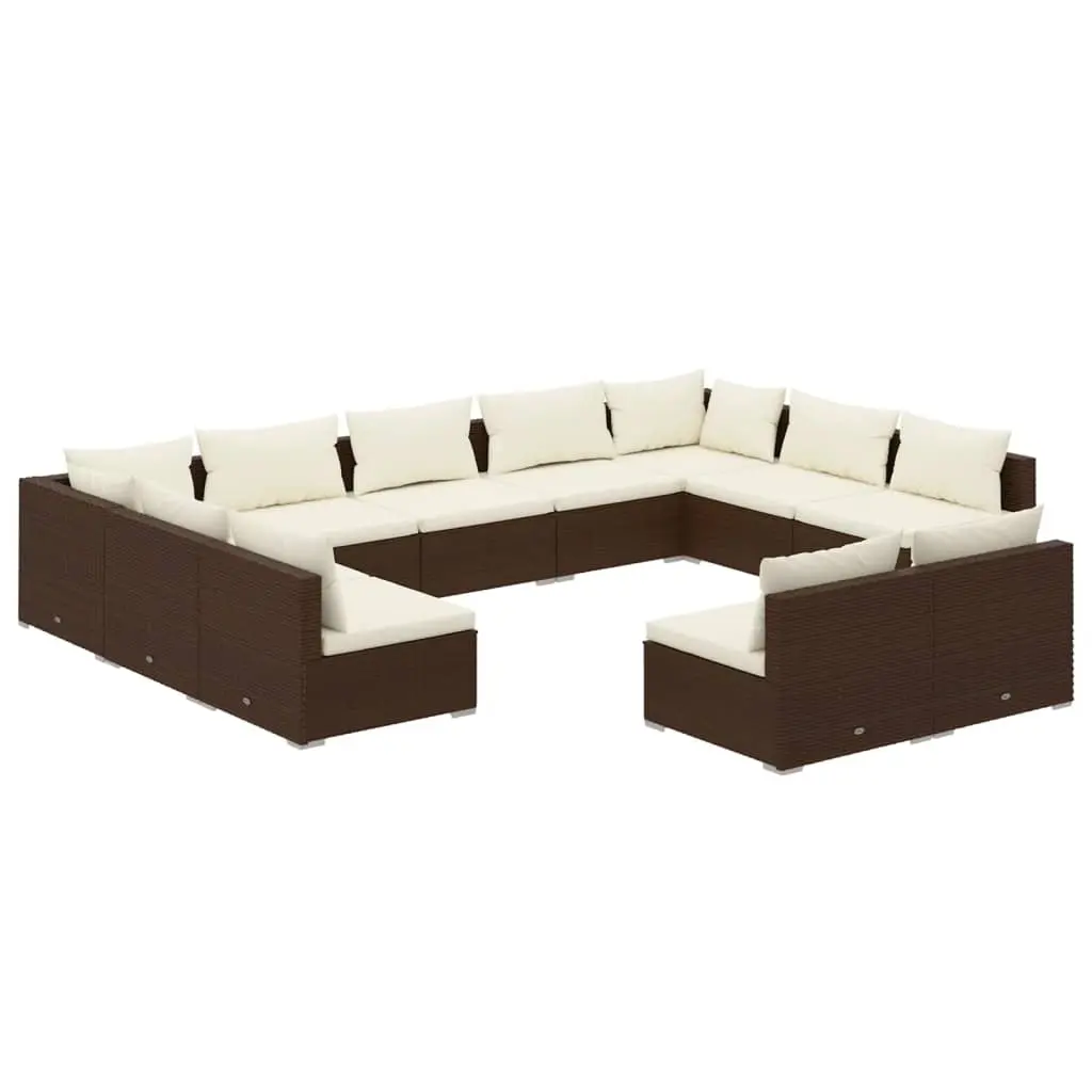 11 Piece Garden Lounge Set with Cushions Brown Poly Rattan 3102122 - Furniture